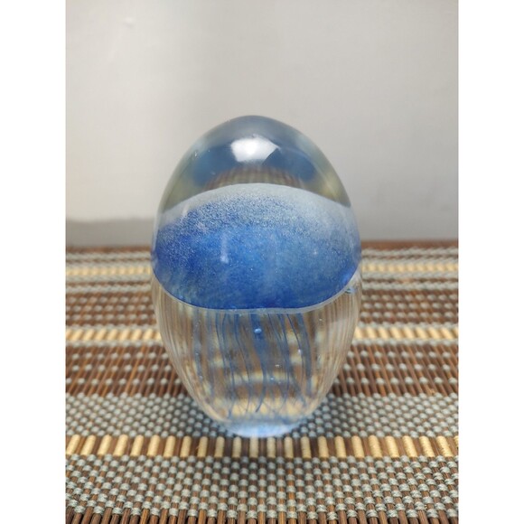 Blue Jelly Fish Art Glass Sculpture Paper Weight 4 Inches - Picture 6 of 13